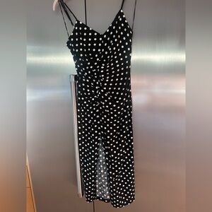 Zara black white polka dot midi sundress. Adjustable straps. Rouching. medium